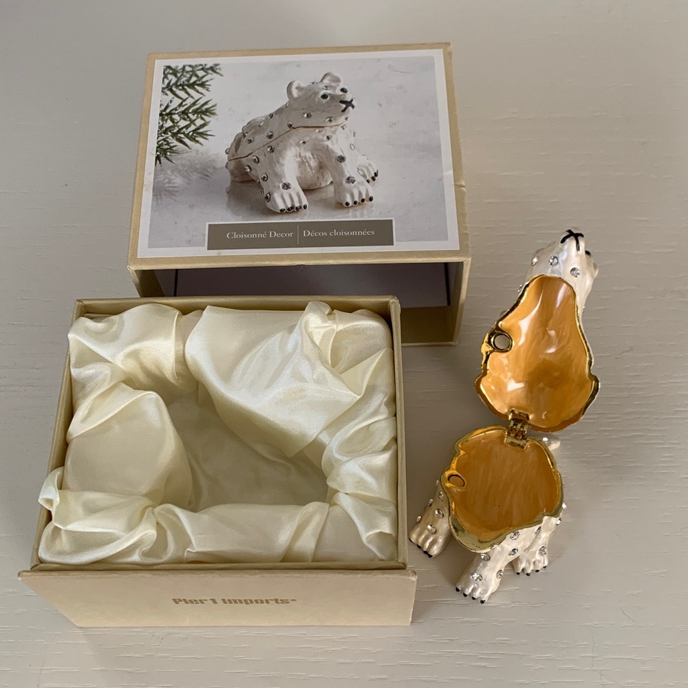 Pier 1 Ivory and Gold Polar Bear Trinket Box With Jewels